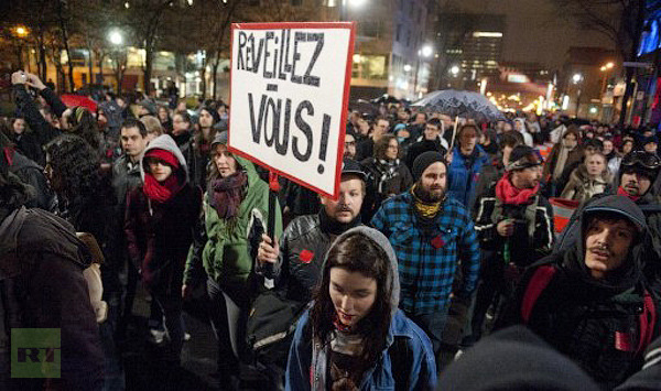 Students protest April 26, 2012 in Montreal, Canada, over Quebec′s plans to raise tuition (AFP Photo/Rogerio Barbosa)