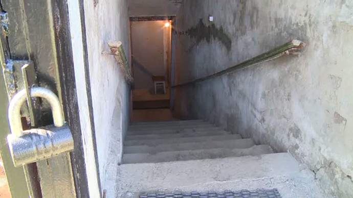 A bomb shelter in Lugansk, eastern Ukraine (screenshot from RT video)